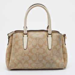 Pre Owned Coach Beige Signature Coated Canvas and Leather Mini Sage Carryall Satchel