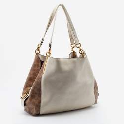 Pre Owned Coach Ivory/Brown Siganature Coated Canvas and Leather Dalton 31 Shoulder Bag