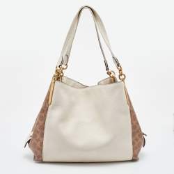Pre Owned Coach Ivory/Brown Siganature Coated Canvas and Leather Dalton 31 Shoulder Bag