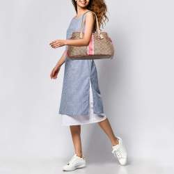 Coach Beige/Pink Signture Coated Canvas and Leather Striped Drawstring Tote