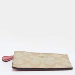 Coach Beige/Pink Signature Coated Canvas and Leather Zip Card Holder