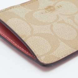Coach Beige/Pink Signature Coated Canvas and Leather Zip Card Holder