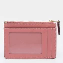 Coach Beige/Pink Signature Coated Canvas and Leather Zip Card Holder