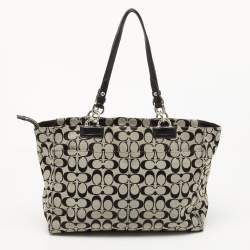 Pre Owned Coach Black/Grey Signature Canvas and Leather Penelope Tote