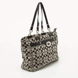 Pre Owned Coach Black/Grey Signature Canvas and Leather Penelope Tote