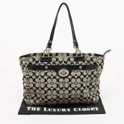 Pre Owned Coach Black/Grey Signature Canvas and Leather Penelope Tote