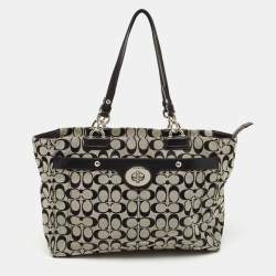 Pre Owned Coach Black/Grey Signature Canvas and Leather Penelope Tote