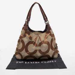 Pre Owned Coach Brown/Beige Signature Canvas and Leather Shoulder Bag