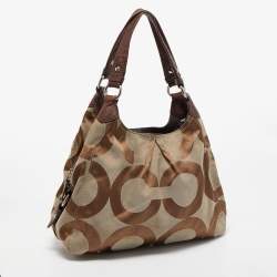 Pre Owned Coach Brown/Beige Signature Canvas and Leather Shoulder Bag