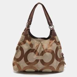 Pre Owned Coach Brown/Beige Signature Canvas and Leather Shoulder Bag