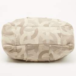Pre Owned Coach White/Beige Op Art Canvas Madison Maggie Shoulder Bag