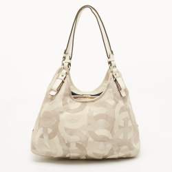 Pre Owned Coach White/Beige Op Art Canvas Madison Maggie Shoulder Bag