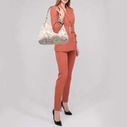Pre Owned Coach White/Beige Op Art Canvas Madison Maggie Shoulder Bag