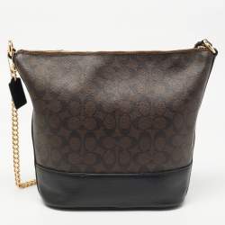 Pre Owned Coach Black/Brown Signature Coated Canvas and Leather Medium Paxton Shoulder Bag