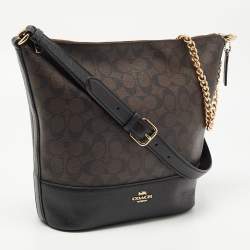 Pre Owned Coach Black/Brown Signature Coated Canvas and Leather Medium Paxton Shoulder Bag