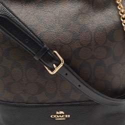 Pre Owned Coach Black/Brown Signature Coated Canvas and Leather Medium Paxton Shoulder Bag