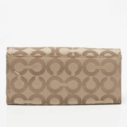Coach Beige/Brown Signature Canvas and Patent Leather Flap Continental Wallet