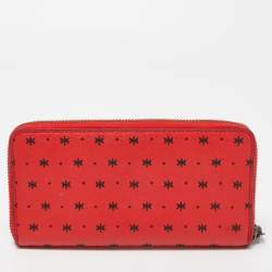 Pre Owned Coach Red/Black Prairie Bandana Print Leather Mickey Mouse Accordion Wallet 