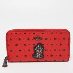 Pre Owned Coach Red/Black Prairie Bandana Print Leather Mickey Mouse Accordion Wallet 