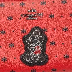 Pre Owned Coach Red/Black Prairie Bandana Print Leather Mickey Mouse Accordion Wallet 