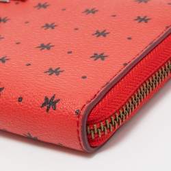 Pre Owned Coach Red/Black Prairie Bandana Print Leather Mickey Mouse Accordion Wallet 