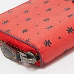 Pre Owned Coach Red/Black Prairie Bandana Print Leather Mickey Mouse Accordion Wallet 
