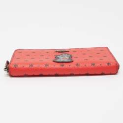 Pre Owned Coach Red/Black Prairie Bandana Print Leather Mickey Mouse Accordion Wallet 