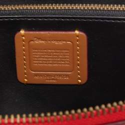 Pre Owned Coach Red/Black Prairie Bandana Print Leather Mickey Mouse Accordion Wallet 