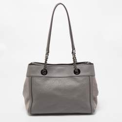 Pre Owned Coach Grey Leather and Suede Turnlock Edie Carryall Tote