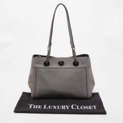 Pre Owned Coach Grey Leather and Suede Turnlock Edie Carryall Tote