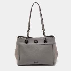 Pre Owned Coach Grey Leather and Suede Turnlock Edie Carryall Tote