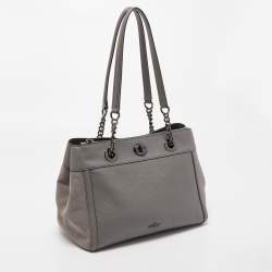 Pre Owned Coach Grey Leather and Suede Turnlock Edie Carryall Tote