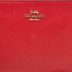 Pre Owned Coach Red Leather Zip Wristlet Clutch
