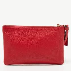 Pre Owned Coach Red Leather Zip Wristlet Clutch