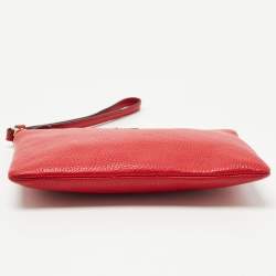 Pre Owned Coach Red Leather Zip Wristlet Clutch