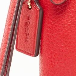 Pre Owned Coach Red Leather Zip Wristlet Clutch