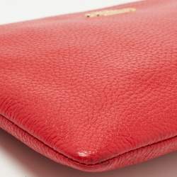 Pre Owned Coach Red Leather Zip Wristlet Clutch