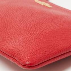 Pre Owned Coach Red Leather Zip Wristlet Clutch