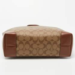 مملوكة م سبقًا Coach Brown Signature Coated Canvas and Leather Top Zip Tote