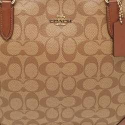 مملوكة مسبقًا Coach Brown Signature Coated Canvas and Leather Top Zip Tote