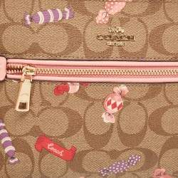 Coach Beige Signature Coated Canvas and Leather Rowan Wristlet Pouch