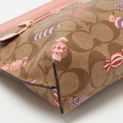 Coach Beige Signature Coated Canvas and Leather Rowan Wristlet Pouch