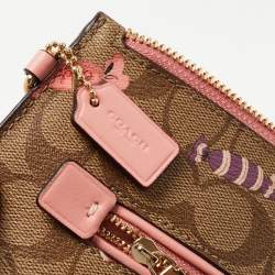 Coach Beige Signature Coated Canvas and Leather Rowan Wristlet Pouch