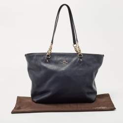 Pre Owned Coach Navy Blue Leather Sophia Chain Tote