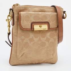 Pre Owned  Coach Beige/Brown Signature Canvas and Leather Courie Crossbody Bag