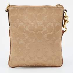 Pre Owned  Coach Beige/Brown Signature Canvas and Leather Courie Crossbody Bag