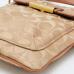 Pre Owned  Coach Beige/Brown Signature Canvas and Leather Courie Crossbody Bag