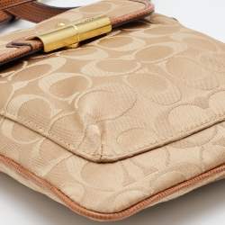 Pre Owned  Coach Beige/Brown Signature Canvas and Leather Courie Crossbody Bag