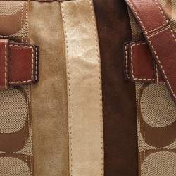 Pre Owned Coach Brown/Beige Signature Canvas, Suede and Leather Crossbody Bag