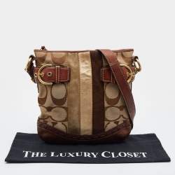 Pre Owned Coach Brown/Beige Signature Canvas, Suede and Leather Crossbody Bag